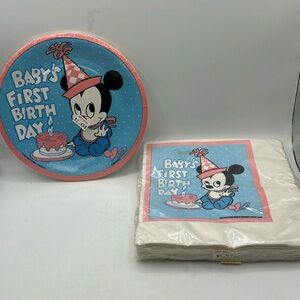 Vintage NWT Beach Mickey Mouse Babys First Birthday 8 Plates 16 Napkins Disney